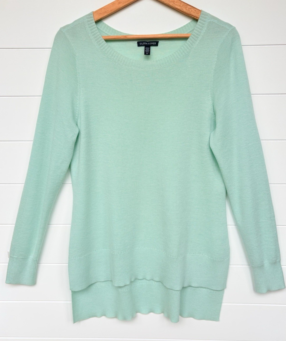 EILEEN‎ FISHER Lightweight Merino Wool Tunic Sweater Pastel Green S Sustainable